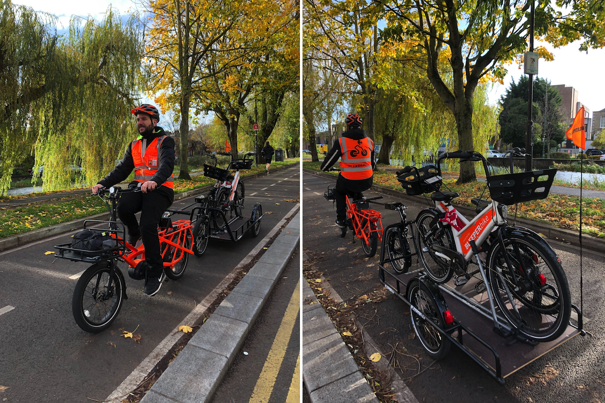 Dockless bike sharing scheme BleeperBike uses a GSD and a Carla Cargo in Dublin, Ireland