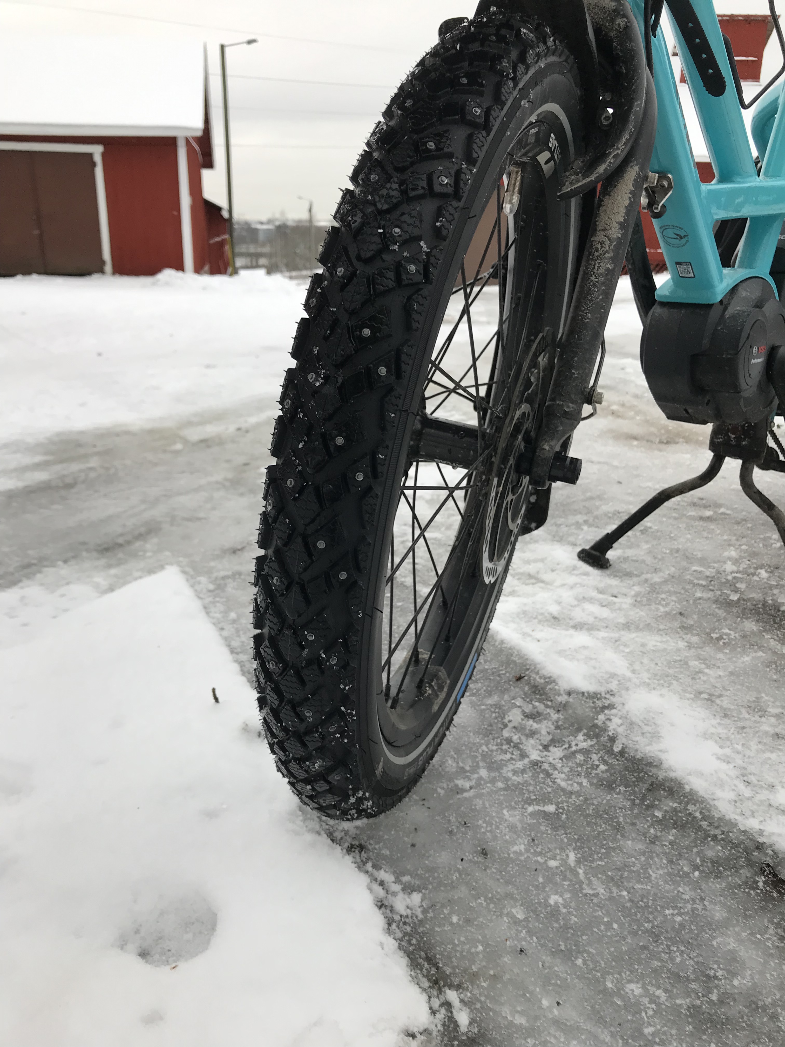 Studded tires give you extra control on slick surfaces