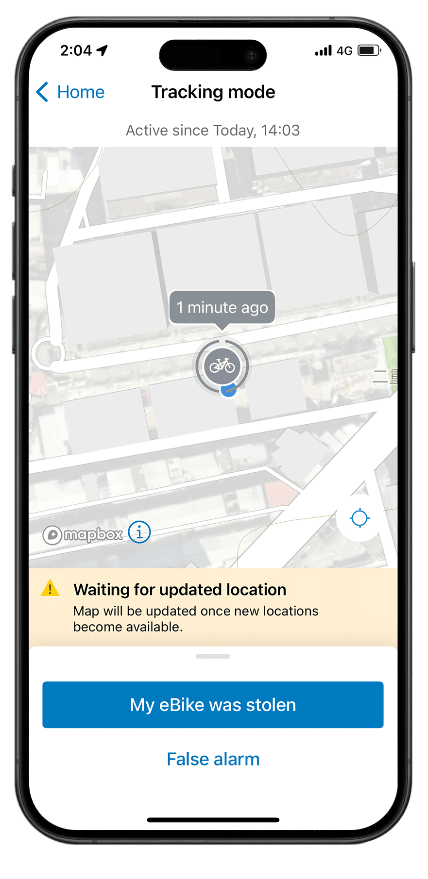 Bike locator screen of Eflow app
