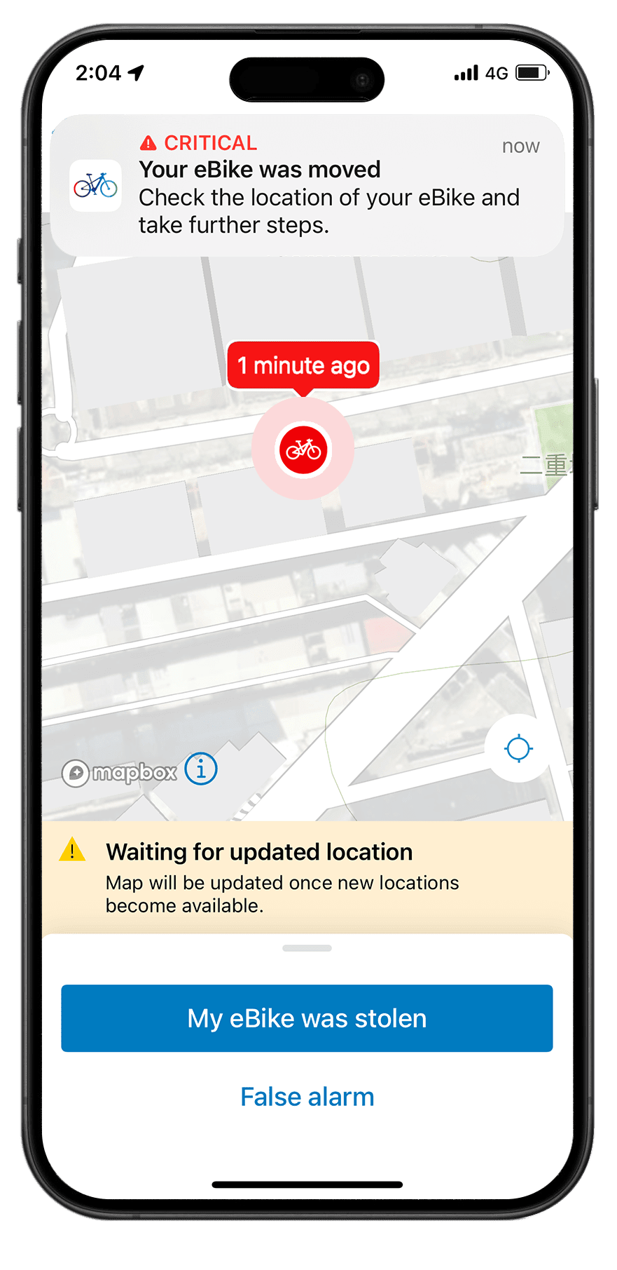 GPS tracking screen of Eflow app