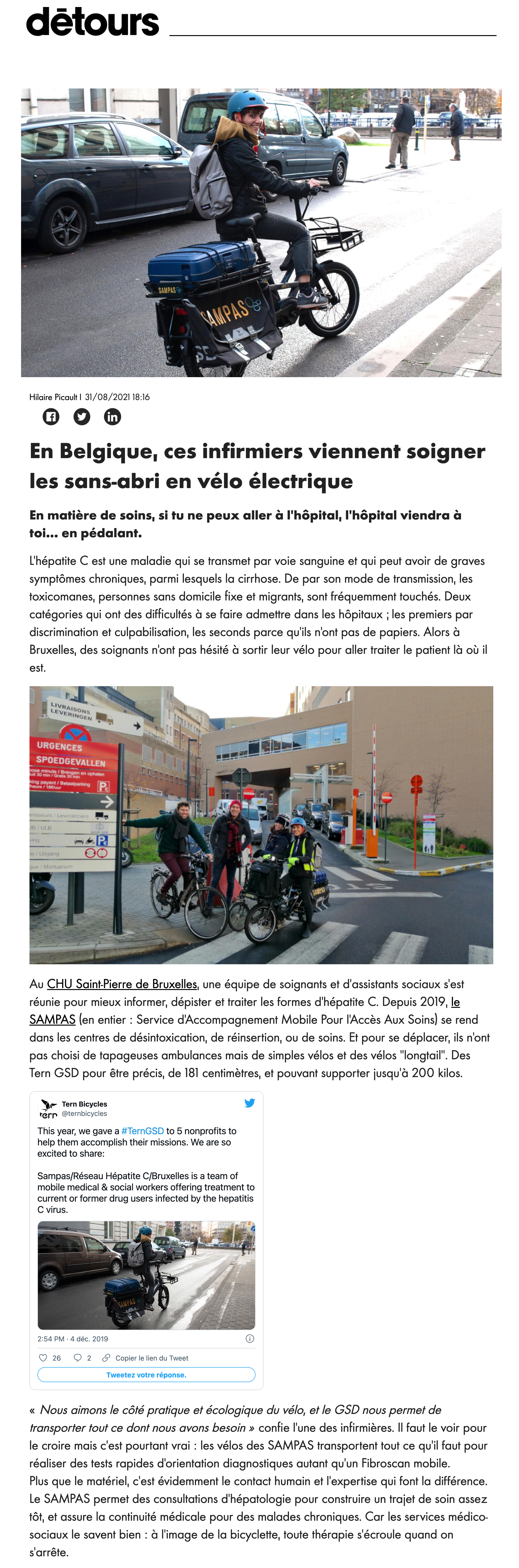 En Belgique, ces infirmiers viennent soigner les sans-abri en vélo électrique - Détours