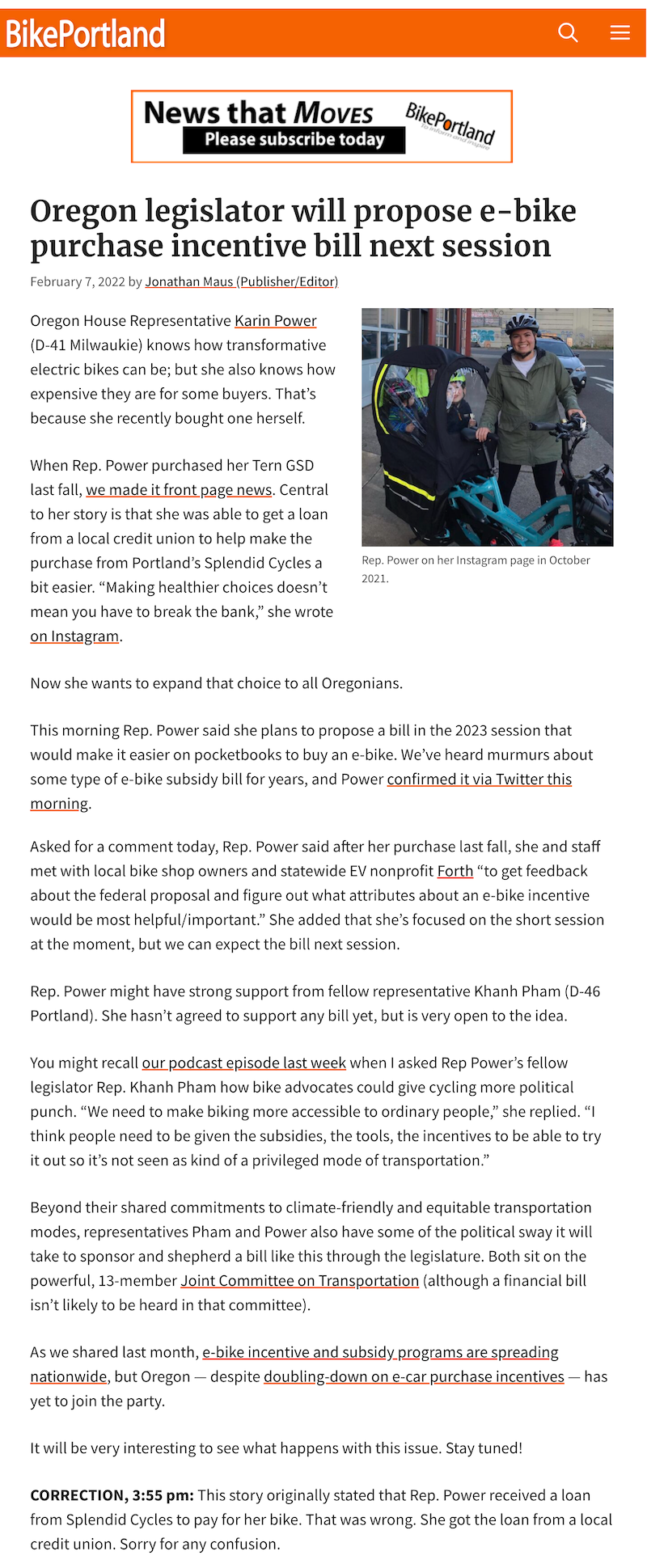 2022.02.07 - Oregon legislator will propose e-bike purchase incentive bill next session - Bike Portland