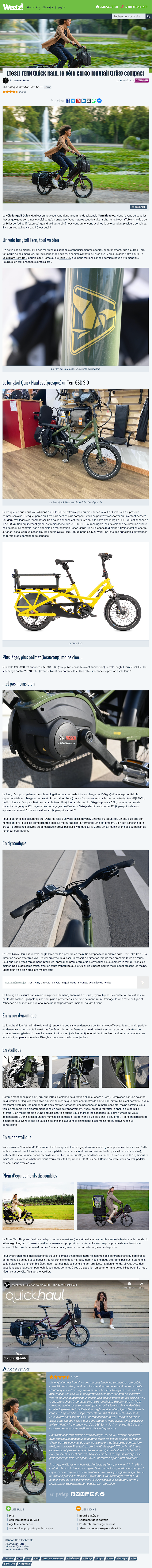 2022.04.28 - [Test] TERN Quick Haul, le vélo cargo longtail (très) compact - Weelz