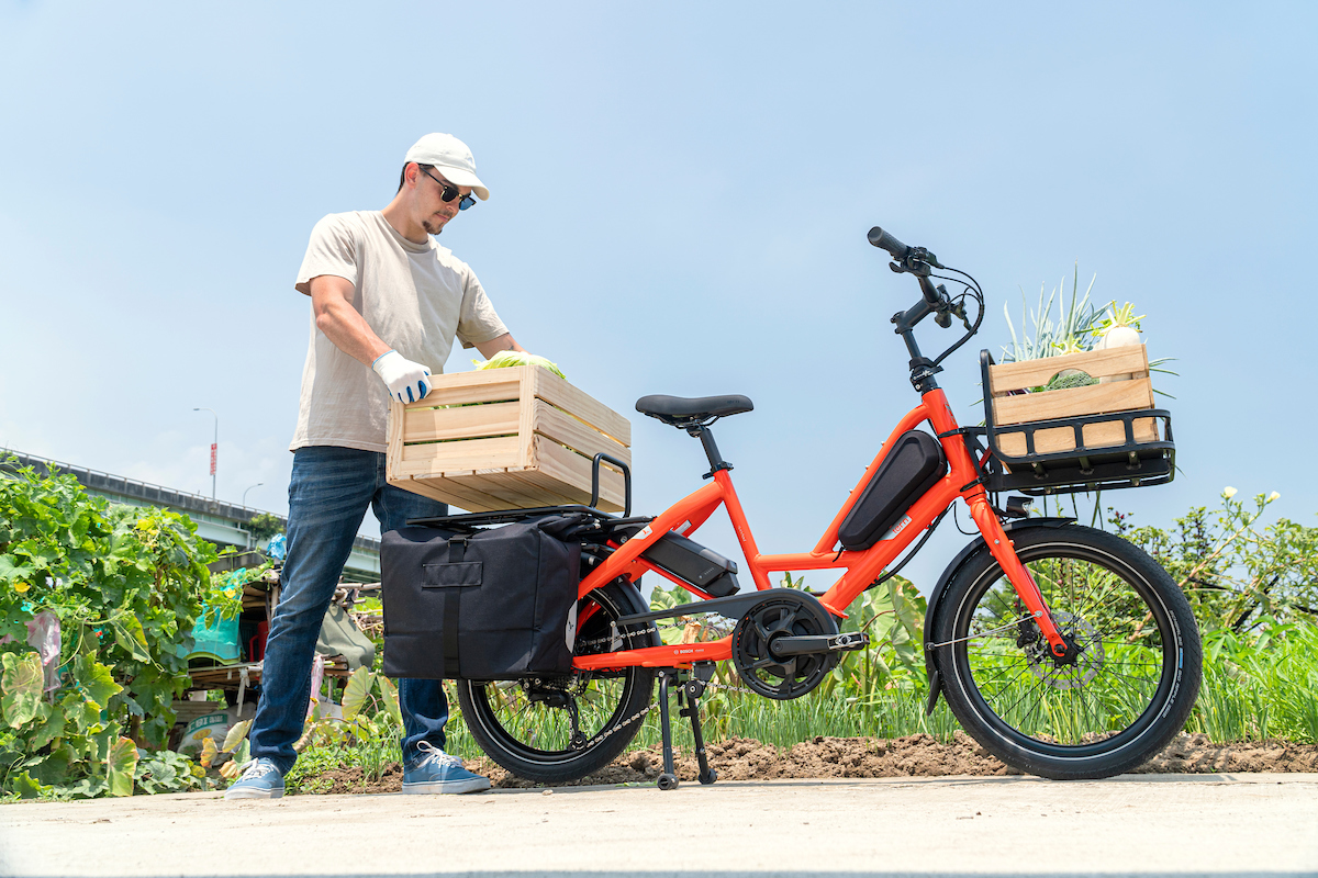Tern Quick Haul cargo bike loaded with produce