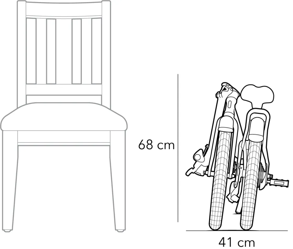 Illustration of the folded Vektron next to a chair