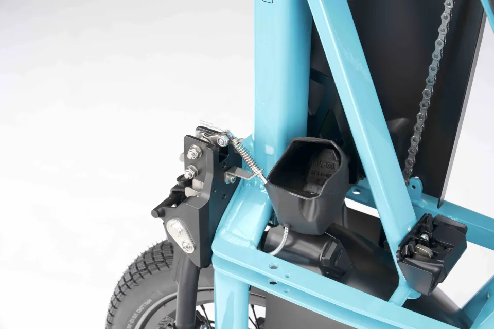 Lift the Tern GSD Gen 3 cargo e bike Atlas Lockstand cover to expose the mechanism.