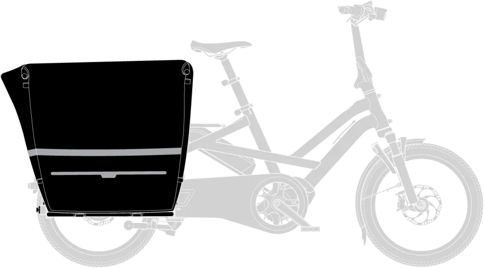 Tern GSD Gen 3 e cargo bike with the Stow Decks side decks for foot and cargo support and the waterproof Tern Storm Box cargo container.