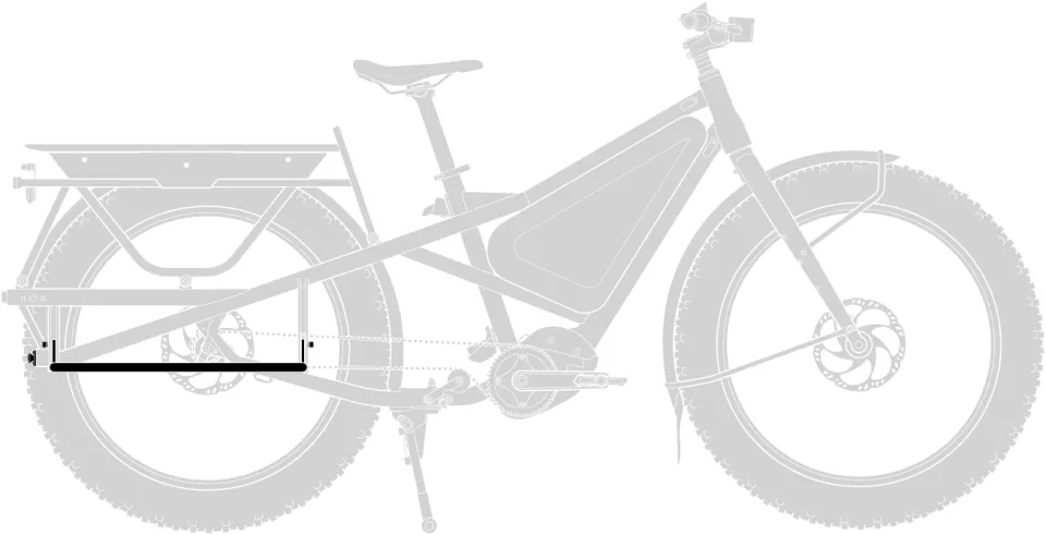 Tern Orox Gen 1 adventure e cargo bike with the Stow Decks side decks for foot and cargo support.