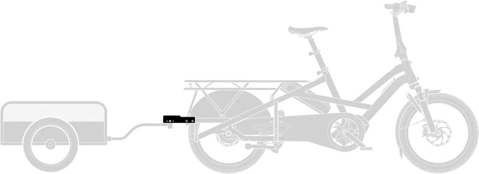 Illustration showing a Tern e cargo bike equipped with the Tail Hitch L accessory for towing bike trailers.