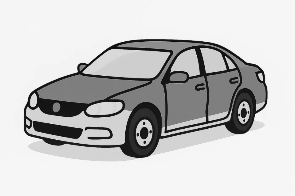 Grayscale AI-generated image of a generic medium sedan