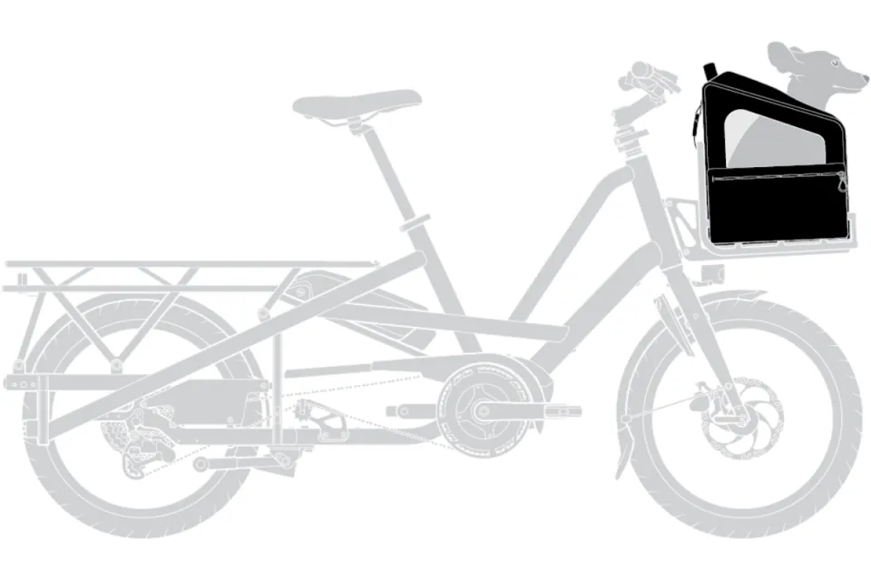 RuffHouse front rack-mounted dog carrier for Tern electric cargo bikes