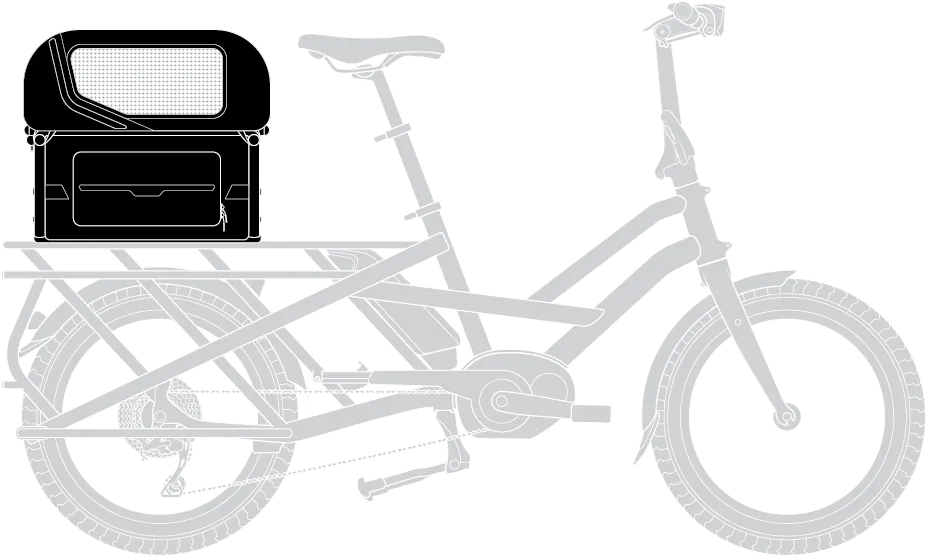 Tern Doghouse Mini rear rack-mounted dog carrier on the Tern GSD Gen 1 electric cargo bike