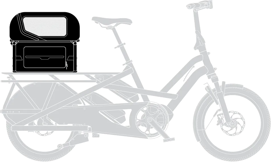 Tern Doghouse Mini rear rack-mounted dog carrier on the Tern GSD Gen 2 electric cargo bike