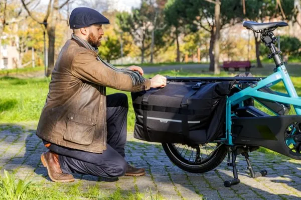 Waterproof Cargo Hold 52 Panniers on a Tern GSD cargo electric bike
