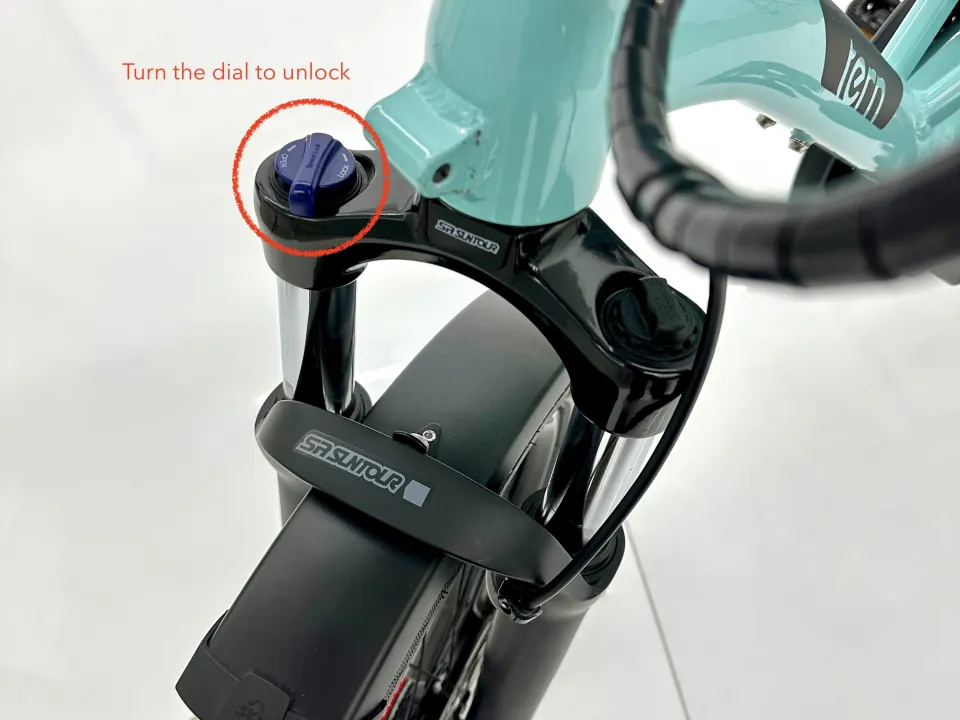 Unlocking the suspension fork dial on a Tern ebike
