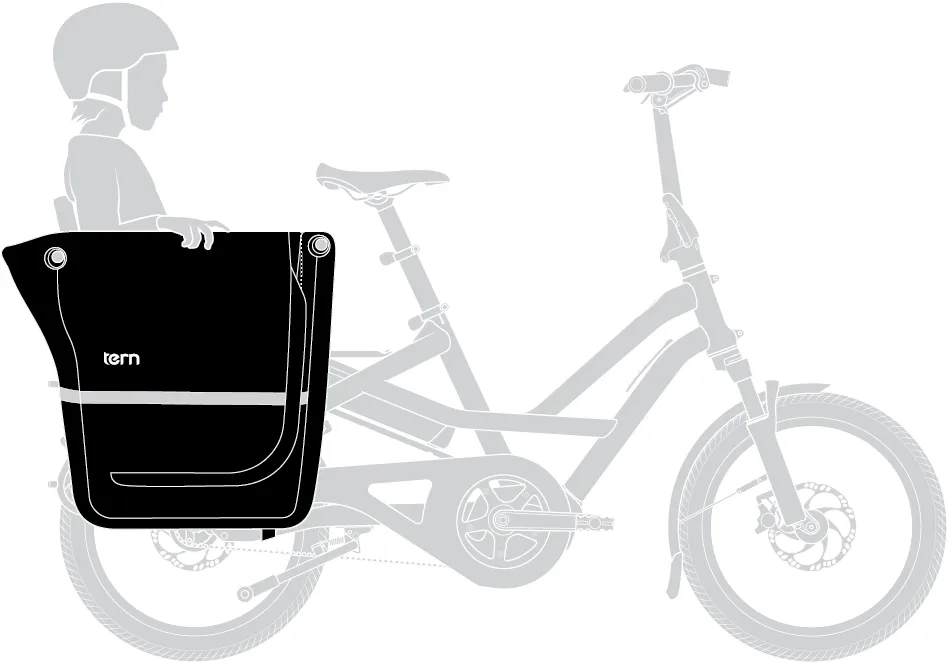 storm box mini gen 2 cargo carrier setup for tern bikes with one child seat