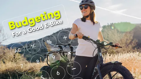 Woman on the Tern Orox Cargo Ebike with budgeting title text
