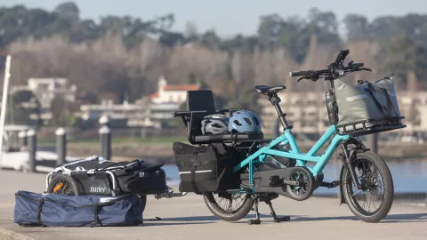 Tern GSD Gen 3 e-cargo bike with a Burley trailer