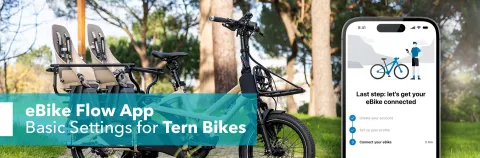 Banner image for an article about the Bosch Flow App settings for Tern Bikes, showing a Tern GSD Gen 3 e cargo bike.