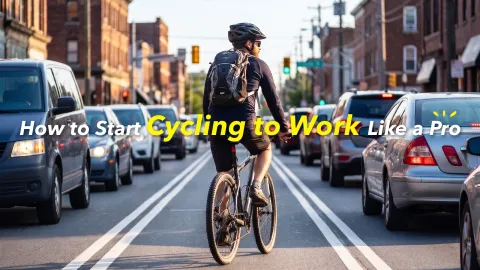 A banner image showing a cyclist on the road, with an overlays title text "How to Start Cycling to Work Like a Pro".