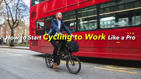 A banner image showing a cyclist on the road, with an overlay title text "How to Start Cycling to Work Like a Pro".