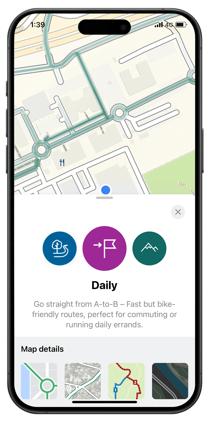 Route planning screen of Eflow app