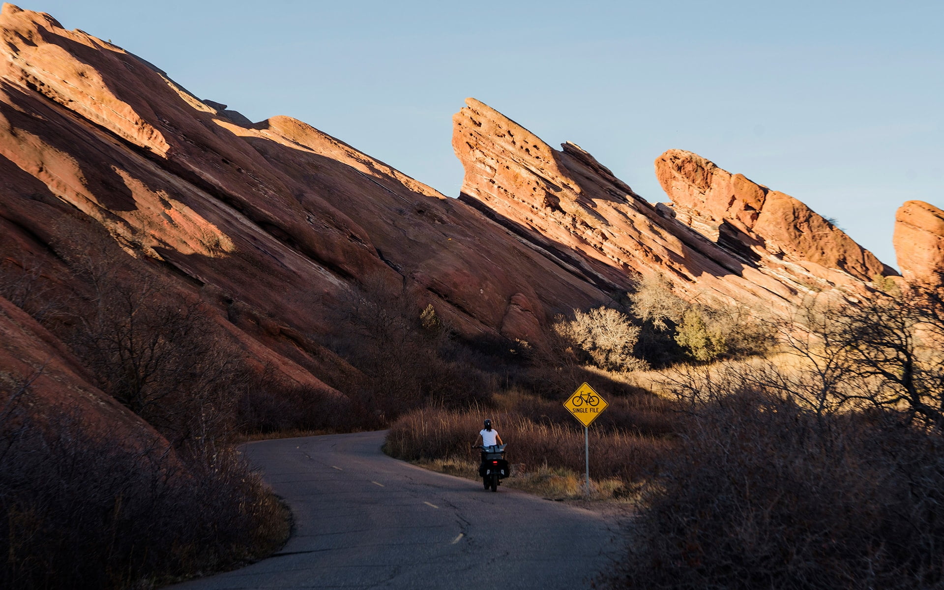 Ride on the road by the rocky land